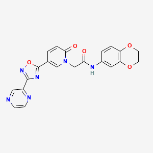 molecular formula C21H16N6O5 B2718130 N-(2,3-二氢-1,4-苯并二氧杂环己-6-基)-2-(2-氧代-5-(3-吡嗪-2-基-1,2,4-噁二唑-5-基)吡啶-1(2H)-基)乙酰胺 CAS No. 1396875-95-8
