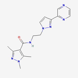 molecular formula C16H19N7O B2718133 1,3,5-trimethyl-N-(2-(3-(pyrazin-2-yl)-1H-pyrazol-1-yl)ethyl)-1H-pyrazole-4-carboxamide CAS No. 2034290-72-5