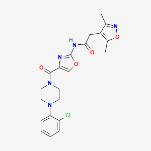 molecular formula C21H22ClN5O4 B2718184 N-(4-(4-(2-chlorophenyl)piperazine-1-carbonyl)oxazol-2-yl)-2-(3,5-dimethylisoxazol-4-yl)acetamide CAS No. 1797736-37-8