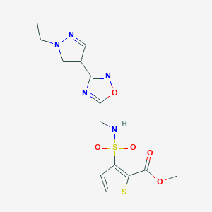molecular formula C14H15N5O5S2 B2718224 methyl 3-({[3-(1-ethyl-1H-pyrazol-4-yl)-1,2,4-oxadiazol-5-yl]methyl}sulfamoyl)thiophene-2-carboxylate CAS No. 2034333-25-8