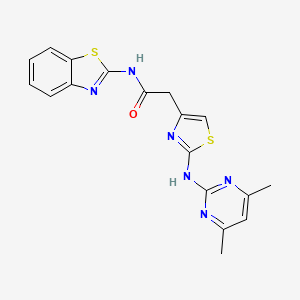 molecular formula C18H16N6OS2 B2718245 N-(benzo[d]thiazol-2-yl)-2-(2-((4,6-dimethylpyrimidin-2-yl)amino)thiazol-4-yl)acetamide CAS No. 1226431-56-6