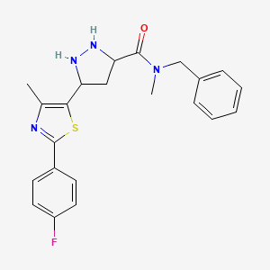 molecular formula C22H19FN4OS B2718293 N-benzyl-5-[2-(4-fluorophenyl)-4-methyl-1,3-thiazol-5-yl]-N-methylpyrazolidine-3-carboxamide CAS No. 1297612-87-3
