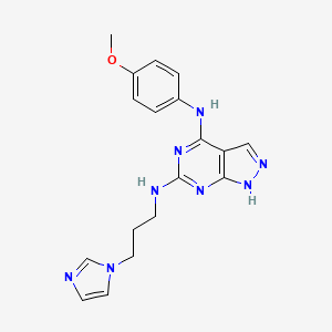 molecular formula C18H20N8O B2718309 N6-(3-(1H-imidazol-1-yl)propyl)-N4-(4-methoxyphenyl)-1H-pyrazolo[3,4-d]pyrimidine-4,6-diamine CAS No. 1105225-12-4