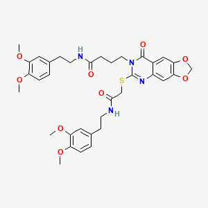 molecular formula C35H40N4O9S B2718339 N-[2-(3,4-dimethoxyphenyl)ethyl]-4-{6-[({[2-(3,4-dimethoxyphenyl)ethyl]carbamoyl}methyl)sulfanyl]-8-oxo-2H,7H,8H-[1,3]dioxolo[4,5-g]quinazolin-7-yl}butanamide CAS No. 688060-67-5