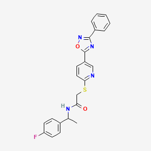 N-(1-(4-fluorophenyl)ethyl)-2-((5-(3-phenyl-1,2,4-oxadiazol-5-yl)pyridin-2-yl)thio)acetamide