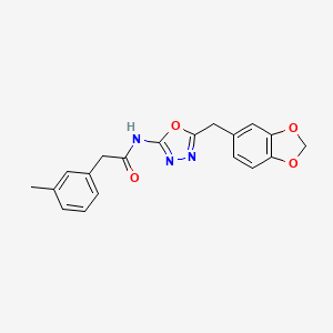 molecular formula C19H17N3O4 B2718357 N-(5-(benzo[d][1,3]dioxol-5-ylmethyl)-1,3,4-oxadiazol-2-yl)-2-(m-tolyl)acetamide CAS No. 1171942-19-0