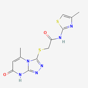 molecular formula C12H12N6O2S2 B2718388 N-(4-methyl-1,3-thiazol-2-yl)-2-({5-methyl-7-oxo-7H,8H-[1,2,4]triazolo[4,3-a]pyrimidin-3-yl}sulfanyl)acetamide CAS No. 891116-83-9