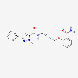 molecular formula C22H20N4O3 B2718394 N-(4-(2-carbamoylphenoxy)but-2-yn-1-yl)-1-methyl-3-phenyl-1H-pyrazole-5-carboxamide CAS No. 1421482-43-0