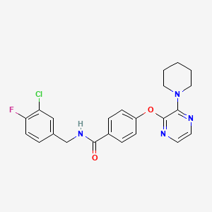 molecular formula C23H22ClFN4O2 B2718417 N-[(3-CHLORO-4-FLUOROPHENYL)METHYL]-4-{[3-(PIPERIDIN-1-YL)PYRAZIN-2-YL]OXY}BENZAMIDE CAS No. 1115979-63-9