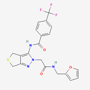 molecular formula C20H17F3N4O3S B2718492 N-(2-(2-((furan-2-ylmethyl)amino)-2-oxoethyl)-4,6-dihydro-2H-thieno[3,4-c]pyrazol-3-yl)-4-(trifluoromethyl)benzamide CAS No. 1105250-92-7
