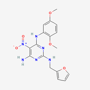 molecular formula C17H18N6O5 B2718524 N4-(2,5-dimethoxyphenyl)-N2-[(furan-2-yl)methyl]-5-nitropyrimidine-2,4,6-triamine CAS No. 714241-04-0