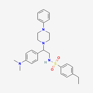 molecular formula C28H36N4O2S B2718529 N-{2-[4-(dimethylamino)phenyl]-2-(4-phenylpiperazin-1-yl)ethyl}-4-ethylbenzene-1-sulfonamide CAS No. 946366-60-5