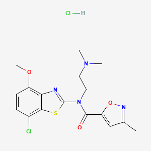 molecular formula C17H20Cl2N4O3S B2718776 N-(7-CHLORO-4-METHOXY-1,3-BENZOTHIAZOL-2-YL)-N-[2-(DIMETHYLAMINO)ETHYL]-3-METHYL-1,2-OXAZOLE-5-CARBOXAMIDE HYDROCHLORIDE CAS No. 1331177-56-0