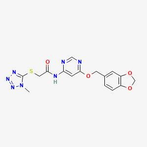 molecular formula C16H15N7O4S B2718779 N-(6-(benzo[d][1,3]dioxol-5-ylmethoxy)pyrimidin-4-yl)-2-((1-methyl-1H-tetrazol-5-yl)thio)acetamide CAS No. 1396857-78-5