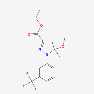 molecular formula C15H17F3N2O3 B2718865 Ethyl 5-methoxy-5-methyl-1-[3-(trifluoromethyl)phenyl]-4H-pyrazole-3-carboxylate CAS No. 1909326-82-4