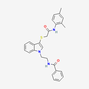 molecular formula C27H27N3O2S B2718883 N-{2-[3-({[(2,4-dimethylphenyl)carbamoyl]methyl}sulfanyl)-1H-indol-1-yl]ethyl}benzamide CAS No. 532969-76-9