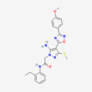 2-(5-amino-4-(3-(4-methoxyphenyl)-1,2,4-oxadiazol-5-yl)-3-(methylthio)-1H-pyrazol-1-yl)-N-(2-ethylphenyl)acetamide