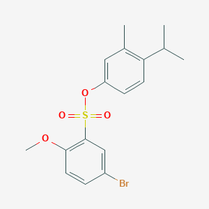 molecular formula C17H19BrO4S B2718909 3-methyl-4-(propan-2-yl)phenyl 5-bromo-2-methoxybenzene-1-sulfonate CAS No. 425667-00-1