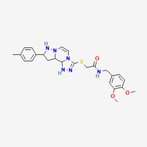 molecular formula C25H24N6O3S B2718932 N-[(3,4-dimethoxyphenyl)methyl]-2-{[11-(4-methylphenyl)-3,4,6,9,10-pentaazatricyclo[7.3.0.0^{2,6}]dodeca-1(12),2,4,7,10-pentaen-5-yl]sulfanyl}acetamide CAS No. 1223783-30-9