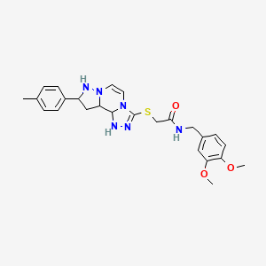 N-[(3,4-dimethoxyphenyl)methyl]-2-{[11-(4-methylphenyl)-3,4,6,9,10-pentaazatricyclo[7.3.0.0^{2,6}]dodeca-1(12),2,4,7,10-pentaen-5-yl]sulfanyl}acetamide