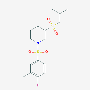 molecular formula C16H24FNO4S2 B2718985 1-((4-Fluoro-3-methylphenyl)sulfonyl)-3-(isobutylsulfonyl)piperidine CAS No. 2034604-86-7