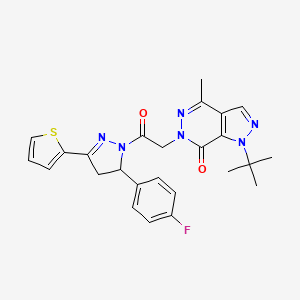 molecular formula C25H25FN6O2S B2719041 1-(tert-butyl)-6-(2-(5-(4-fluorophenyl)-3-(thiophen-2-yl)-4,5-dihydro-1H-pyrazol-1-yl)-2-oxoethyl)-4-methyl-1H-pyrazolo[3,4-d]pyridazin-7(6H)-one CAS No. 1172804-75-9