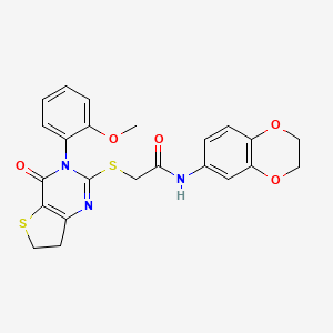 molecular formula C23H21N3O5S2 B2719052 N-(2,3-dihydro-1,4-benzodioxin-6-yl)-2-{[3-(2-methoxyphenyl)-4-oxo-3H,4H,6H,7H-thieno[3,2-d]pyrimidin-2-yl]sulfanyl}acetamide CAS No. 686772-13-4