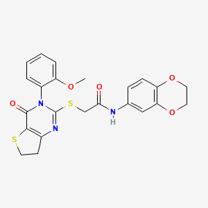 molecular formula C23H21N3O5S2 B2719052 N-(2,3-dihydro-1,4-benzodioxin-6-yl)-2-[[3-(2-methoxyphenyl)-4-oxo-6,7-dihydrothieno[3,2-d]pyrimidin-2-yl]sulfanyl]acetamide CAS No. 686772-13-4