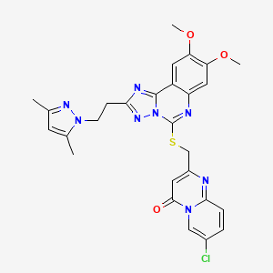 molecular formula C27H25ClN8O3S B2719058 7-chloro-2-[({2-[2-(3,5-dimethyl-1H-pyrazol-1-yl)ethyl]-8,9-dimethoxy[1,2,4]triazolo[1,5-c]quinazolin-5-yl}thio)methyl]-4H-pyrido[1,2-a]pyrimidin-4-one CAS No. 1020048-01-4
