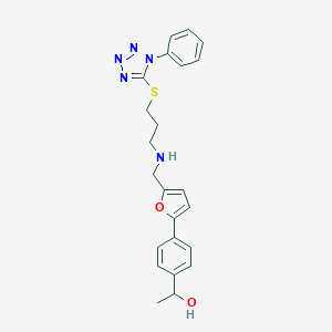 molecular formula C23H25N5O2S B271908 1-(4-{5-[({3-[(1-phenyl-1H-tetrazol-5-yl)sulfanyl]propyl}amino)methyl]furan-2-yl}phenyl)ethanol 