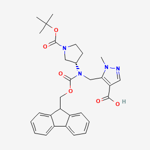 molecular formula C30H34N4O6 B2719081 5-({[(3S)-1-[(tert-butoxy)carbonyl]pyrrolidin-3-yl]({[(9H-fluoren-9-yl)methoxy]carbonyl})amino}methyl)-1-methyl-1H-pyrazole-4-carboxylic acid CAS No. 2137078-87-4