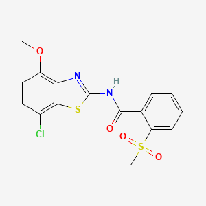 molecular formula C16H13ClN2O4S2 B2719125 N-(7-chloro-4-methoxy-1,3-benzothiazol-2-yl)-2-methanesulfonylbenzamide CAS No. 886951-48-0