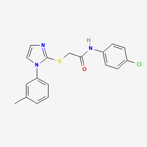 molecular formula C18H16ClN3OS B2719127 N-(4-chlorophenyl)-2-((1-(m-tolyl)-1H-imidazol-2-yl)thio)acetamide CAS No. 851131-23-2