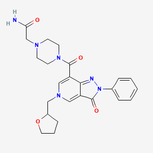 2-(4-(3-oxo-2-phenyl-5-((tetrahydrofuran-2-yl)methyl)-3,5-dihydro-2H-pyrazolo[4,3-c]pyridine-7-carbonyl)piperazin-1-yl)acetamide