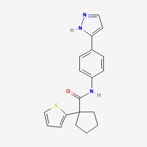 molecular formula C19H19N3OS B2719292 N-(4-(1H-pyrazol-3-yl)phenyl)-1-(thiophen-2-yl)cyclopentanecarboxamide CAS No. 1207028-99-6