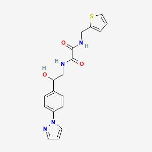 molecular formula C18H18N4O3S B2719295 N'-{2-hydroxy-2-[4-(1H-pyrazol-1-yl)phenyl]ethyl}-N-[(thiophen-2-yl)methyl]ethanediamide CAS No. 2415582-71-5