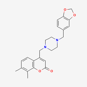 molecular formula C24H26N2O4 B2719322 4-({4-[(2H-1,3-benzodioxol-5-yl)methyl]piperazin-1-yl}methyl)-7,8-dimethyl-2H-chromen-2-one CAS No. 850900-73-1