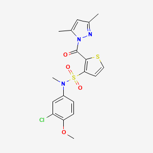 molecular formula C18H18ClN3O4S2 B2719416 N-(3-chloro-4-methoxyphenyl)-2-(3,5-dimethyl-1H-pyrazole-1-carbonyl)-N-methylthiophene-3-sulfonamide CAS No. 1207007-46-2