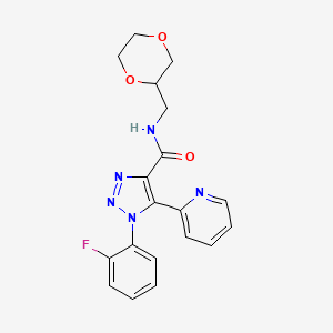 molecular formula C19H18FN5O3 B2719431 N-[(1,4-dioxan-2-yl)methyl]-1-(2-fluorophenyl)-5-(pyridin-2-yl)-1H-1,2,3-triazole-4-carboxamide CAS No. 1396854-79-7