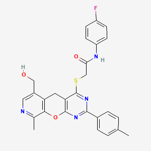 N-(4-fluorophenyl)-2-{[6-(hydroxymethyl)-9-methyl-2-(4-methylphenyl)-5H-pyrido[4',3':5,6]pyrano[2,3-d]pyrimidin-4-yl]thio}acetamide