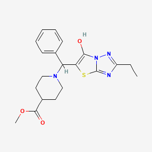 molecular formula C20H24N4O3S B2719602 Methyl 1-((2-ethyl-6-hydroxythiazolo[3,2-b][1,2,4]triazol-5-yl)(phenyl)methyl)piperidine-4-carboxylate CAS No. 898345-05-6