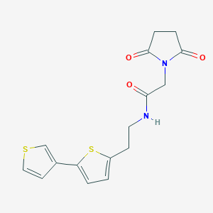 molecular formula C16H16N2O3S2 B2719613 N-(2-{[2,3'-bithiophene]-5-yl}ethyl)-2-(2,5-dioxopyrrolidin-1-yl)acetamide CAS No. 2034496-11-0
