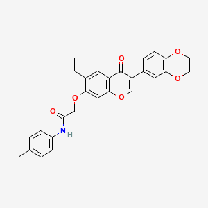 2-((3-(2,3-dihydrobenzo[b][1,4]dioxin-6-yl)-6-ethyl-4-oxo-4H-chromen-7-yl)oxy)-N-(p-tolyl)acetamide