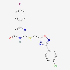 molecular formula C19H12ClFN4O2S B2719625 2-({[3-(4-Chlorophenyl)-1,2,4-oxadiazol-5-yl]methyl}sulfanyl)-6-(4-fluorophenyl)-4-pyrimidinol CAS No. 946235-98-9