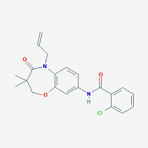 molecular formula C21H21ClN2O3 B2719627 N-(5-allyl-3,3-dimethyl-4-oxo-2,3,4,5-tetrahydrobenzo[b][1,4]oxazepin-8-yl)-2-chlorobenzamide CAS No. 921794-45-8