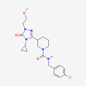 molecular formula C21H28ClN5O3 B2719634 N-(4-chlorobenzyl)-3-(4-cyclopropyl-1-(2-methoxyethyl)-5-oxo-4,5-dihydro-1H-1,2,4-triazol-3-yl)piperidine-1-carboxamide CAS No. 2194908-74-0