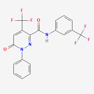 molecular formula C19H11F6N3O2 B2719644 6-oxo-1-phenyl-4-(trifluoromethyl)-N-[3-(trifluoromethyl)phenyl]pyridazine-3-carboxamide CAS No. 477859-57-7