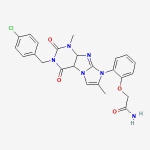 molecular formula C24H21ClN6O4 B2719650 2-(2-{3-[(4-chlorophenyl)methyl]-1,7-dimethyl-2,4-dioxo-1H,2H,3H,4H,8H-imidazo[1,2-g]purin-8-yl}phenoxy)acetamide CAS No. 923384-63-8