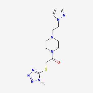 molecular formula C13H20N8OS B2719660 1-(4-(2-(1H-pyrazol-1-yl)ethyl)piperazin-1-yl)-2-((1-methyl-1H-tetrazol-5-yl)thio)ethanone CAS No. 1334373-51-1