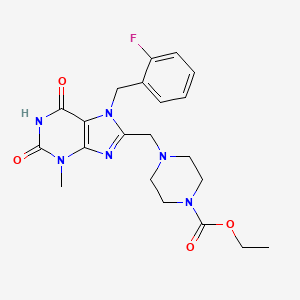 molecular formula C21H25FN6O4 B2719672 ethyl 4-({7-[(2-fluorophenyl)methyl]-3-methyl-2,6-dioxo-2,3,6,7-tetrahydro-1H-purin-8-yl}methyl)piperazine-1-carboxylate CAS No. 862979-64-4